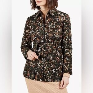 Ted Baker INNIZA Safari Print Cargo Pocket Denim Jacket US‎ 4 Utility Belted